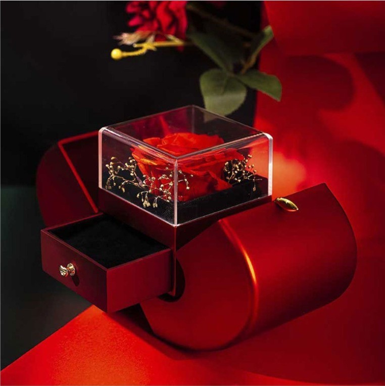 Fashion Jewelry Box Red Apple Gifts With Artificial Flower Rose