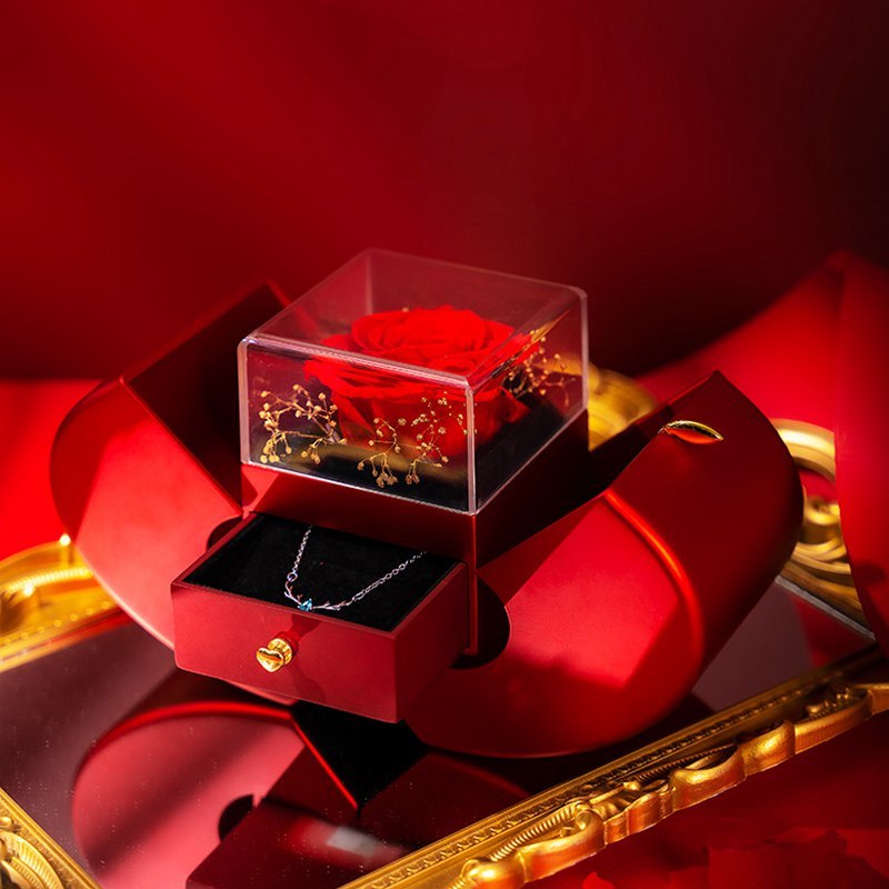 Fashion Jewelry Box Red Apple Gifts With Artificial Flower Rose