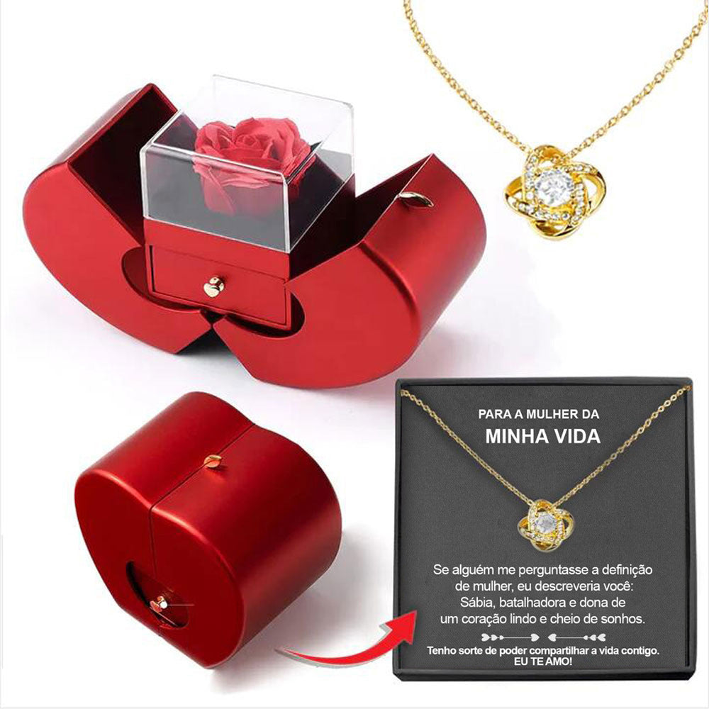 Fashion Jewelry Box Red Apple Gifts With Artificial Flower Rose
