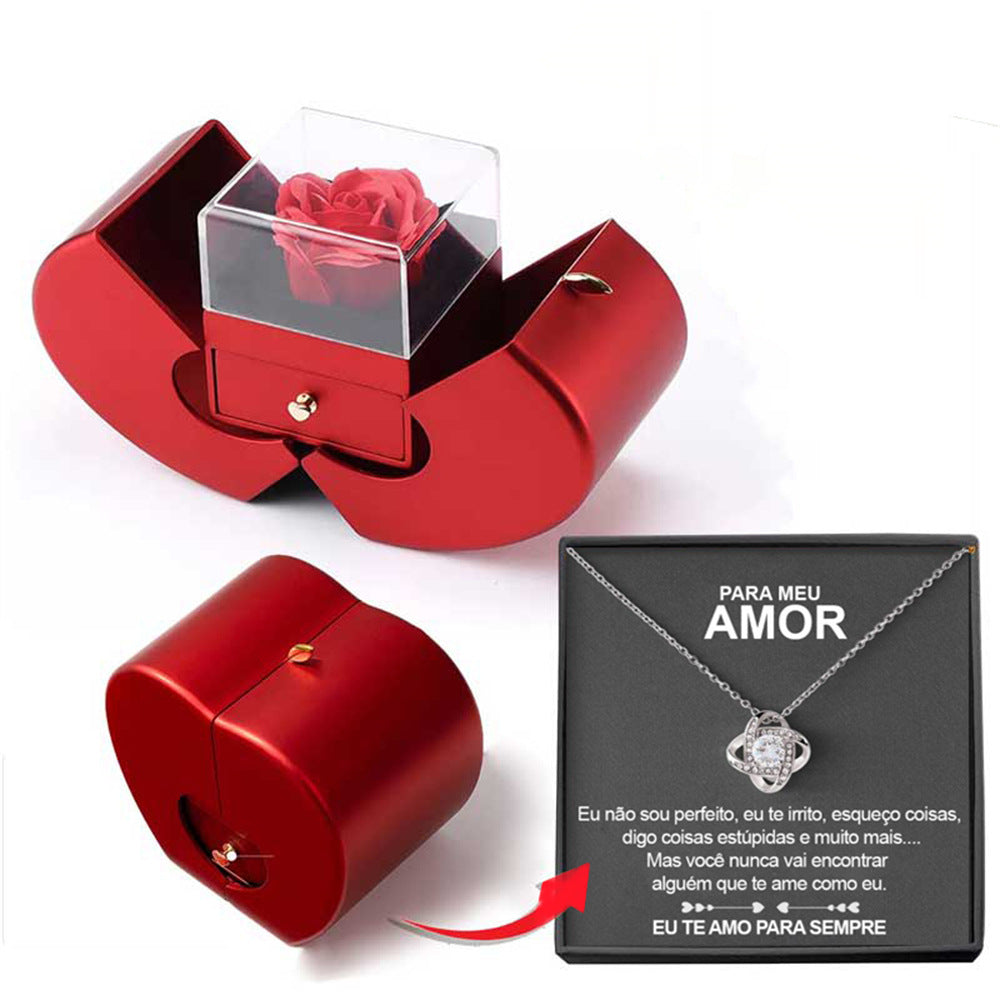 Fashion Jewelry Box Red Apple Gifts With Artificial Flower Rose