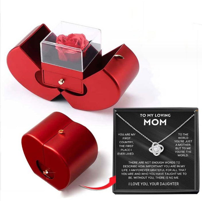 Fashion Jewelry Box Red Apple Gifts With Artificial Flower Rose