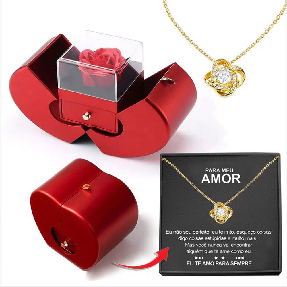 Fashion Jewelry Box Red Apple Gifts With Artificial Flower Rose