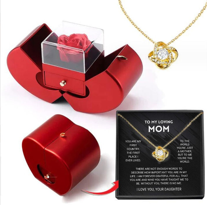 Fashion Jewelry Box Red Apple Gifts With Artificial Flower Rose