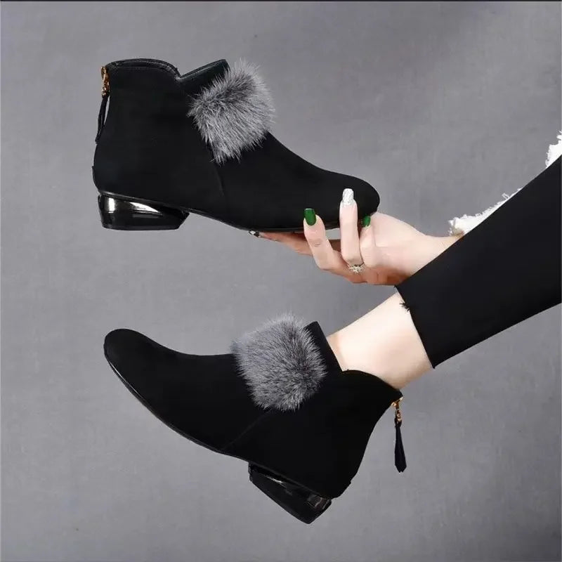Winter Plush Warm Women's Boots Fashion Zipper Short