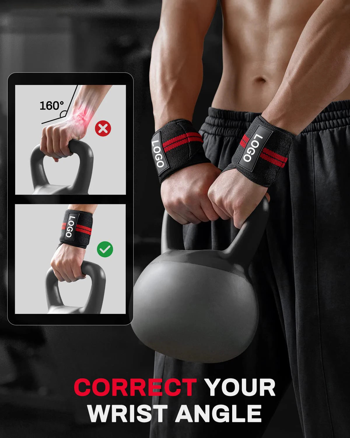 1 Pair Wristband Wrist Bandage Fitness Gym Training Custom Logo