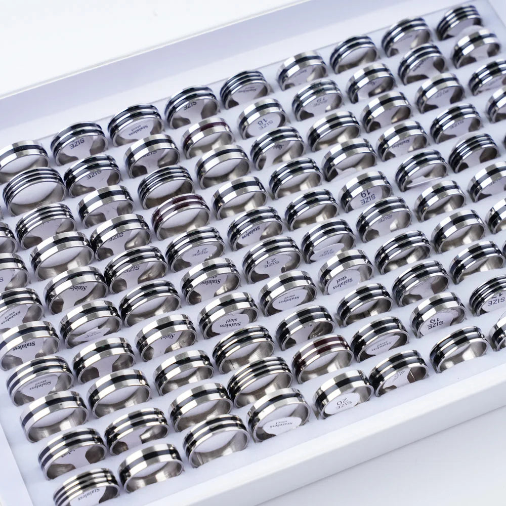 10/20/30/50Pcs Classic Fashion Stripe Hollow Colorful Sticker Stainless Steel Ring Trend Women Jewelry
