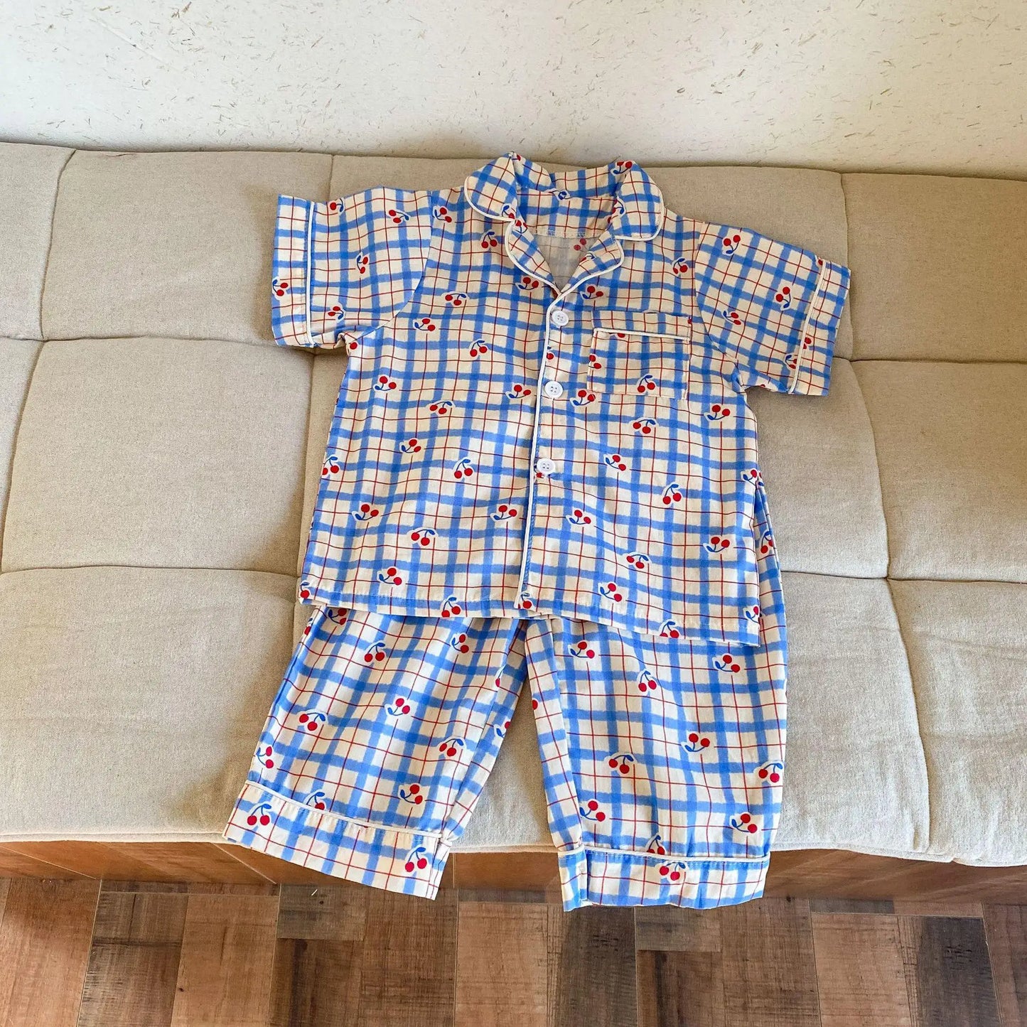 1-10 Years Old Brother Sister Clothes Girls Checkered Cherry Family Suit Boys T Shirt + Shorts 2PCS Suit Children Clothing Set