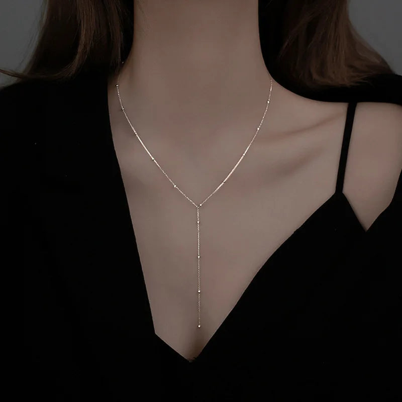 Fashion Colorful Long Y-Shaped Necklace for Women Summer Holiday