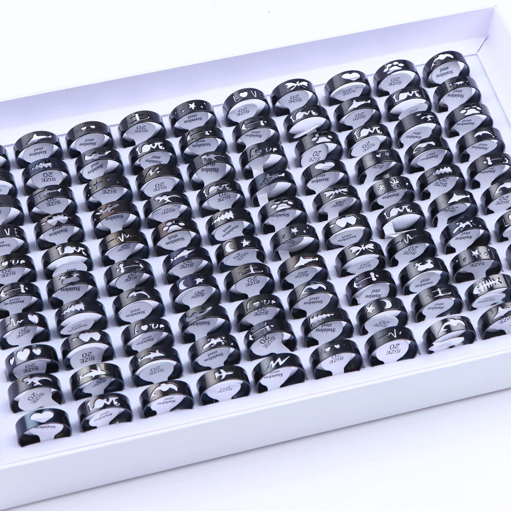 10/20/30/50Pcs Classic Fashion Stripe Hollow Colorful Sticker Stainless Steel Ring Trend Women Jewelry