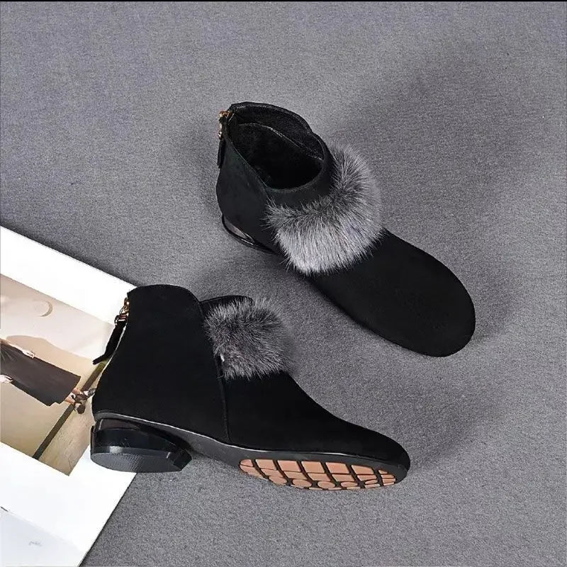 Winter Plush Warm Women's Boots Fashion Zipper Short