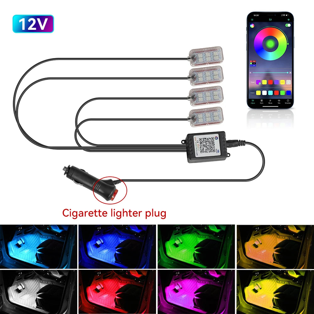 LED Car Interior foot Accessories Remote App Music Control Auto RGB Decorative Lamp