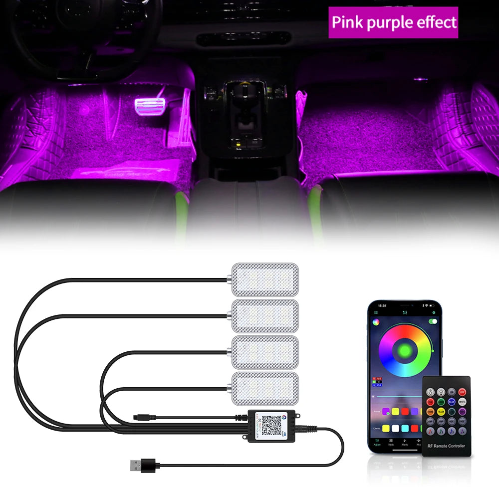 LED Car Interior foot Accessories Remote App Music Control Auto RGB Decorative Lamp