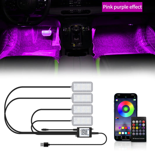 LED Car Interior foot Accessories Remote App Music Control Auto RGB Decorative Lamp