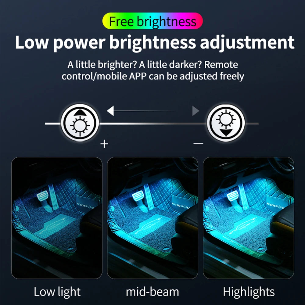 LED Car Interior foot Accessories Remote App Music Control Auto RGB Decorative Lamp