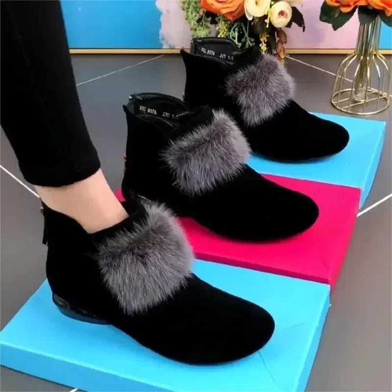 Winter Plush Warm Women's Boots Fashion Zipper Short