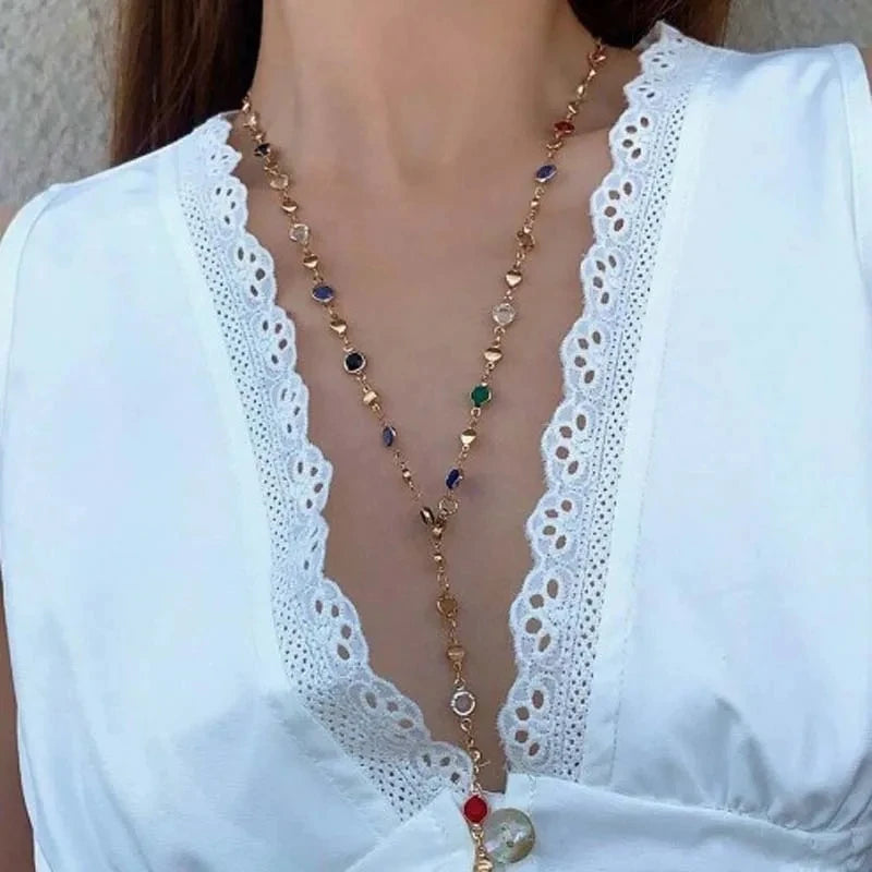 Fashion Colorful Long Y-Shaped Necklace for Women Summer Holiday