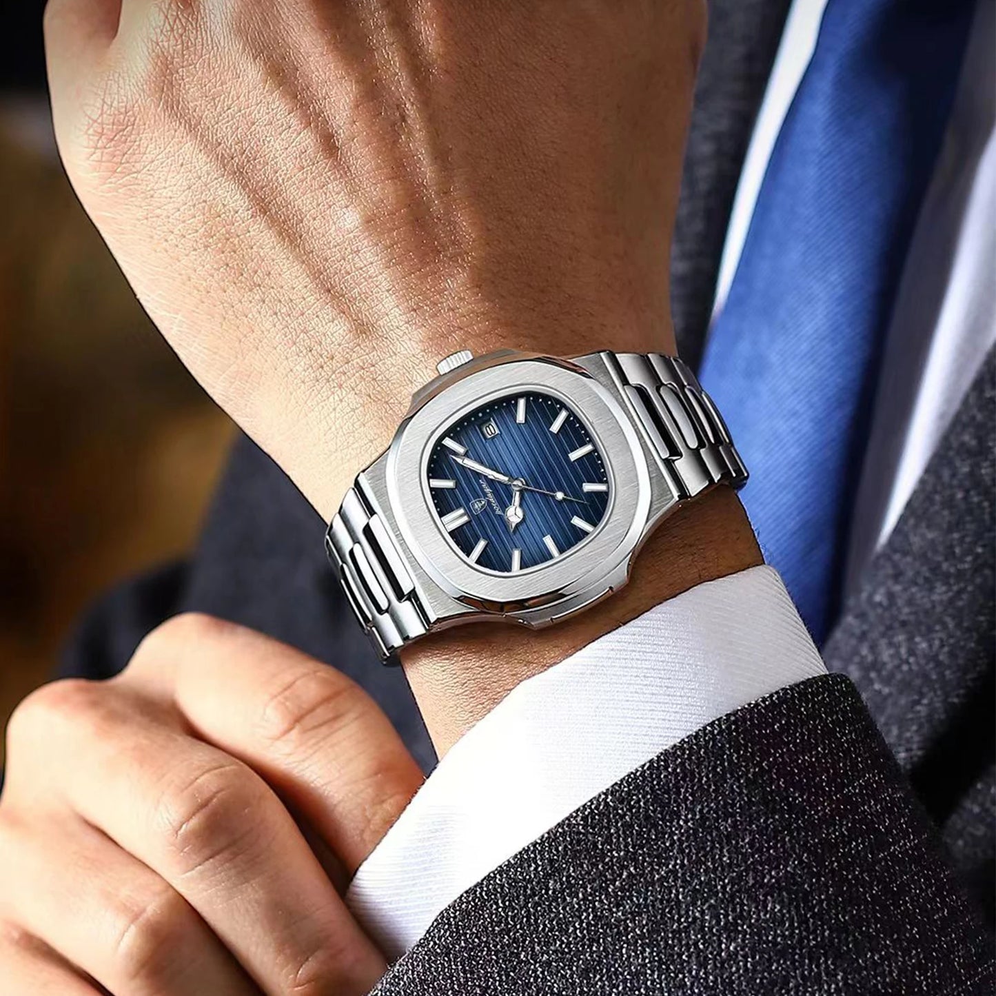 2023 New POEDAGAR Luxury Watch Waterproof Stainless Steel Square Quartz Men