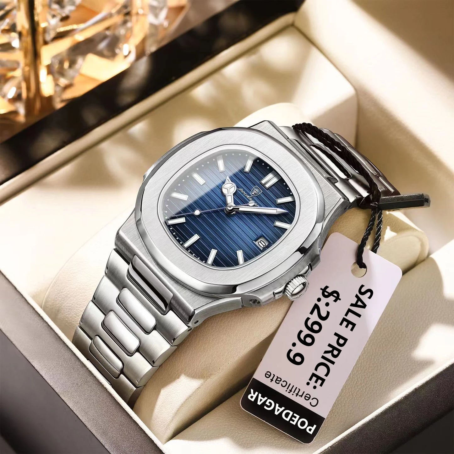 2023 New POEDAGAR Luxury Watch Waterproof Stainless Steel Square Quartz Men