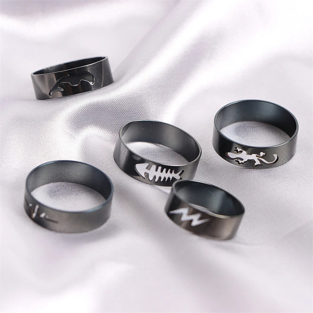 10/20/30/50Pcs Classic Fashion Stripe Hollow Colorful Sticker Stainless Steel Ring Trend Women Jewelry
