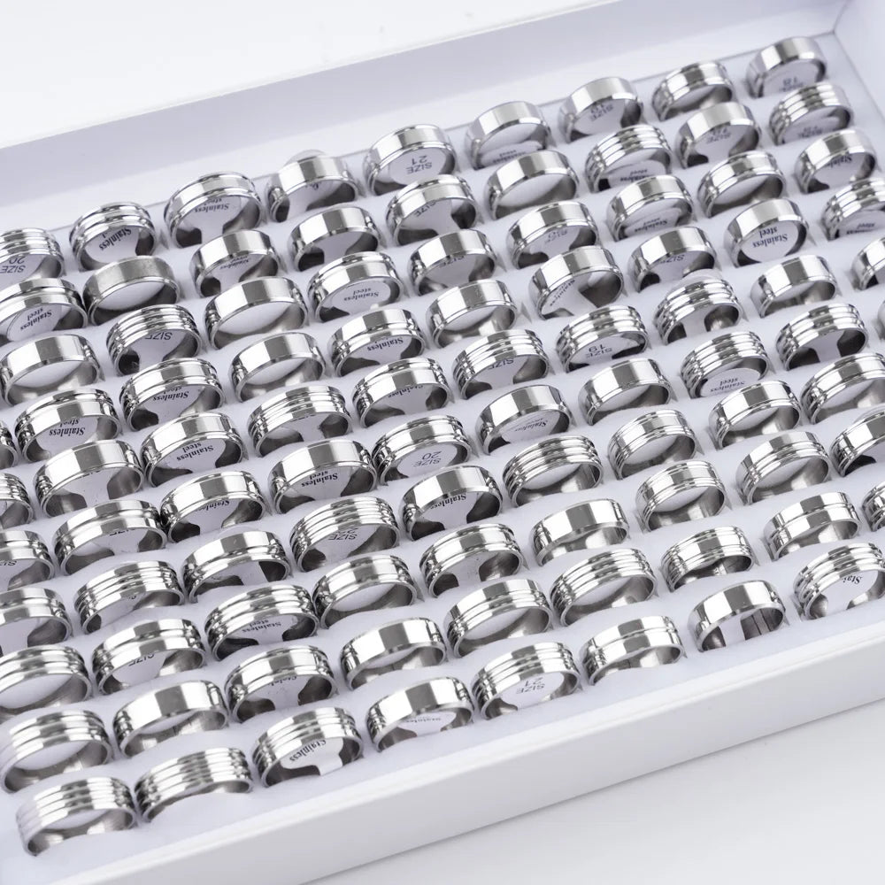 10/20/30/50Pcs Classic Fashion Stripe Hollow Colorful Sticker Stainless Steel Ring Trend Women Jewelry