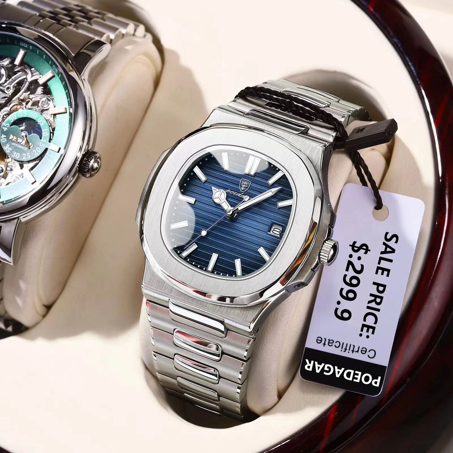 2023 New POEDAGAR Luxury Watch Waterproof Stainless Steel Square Quartz Men