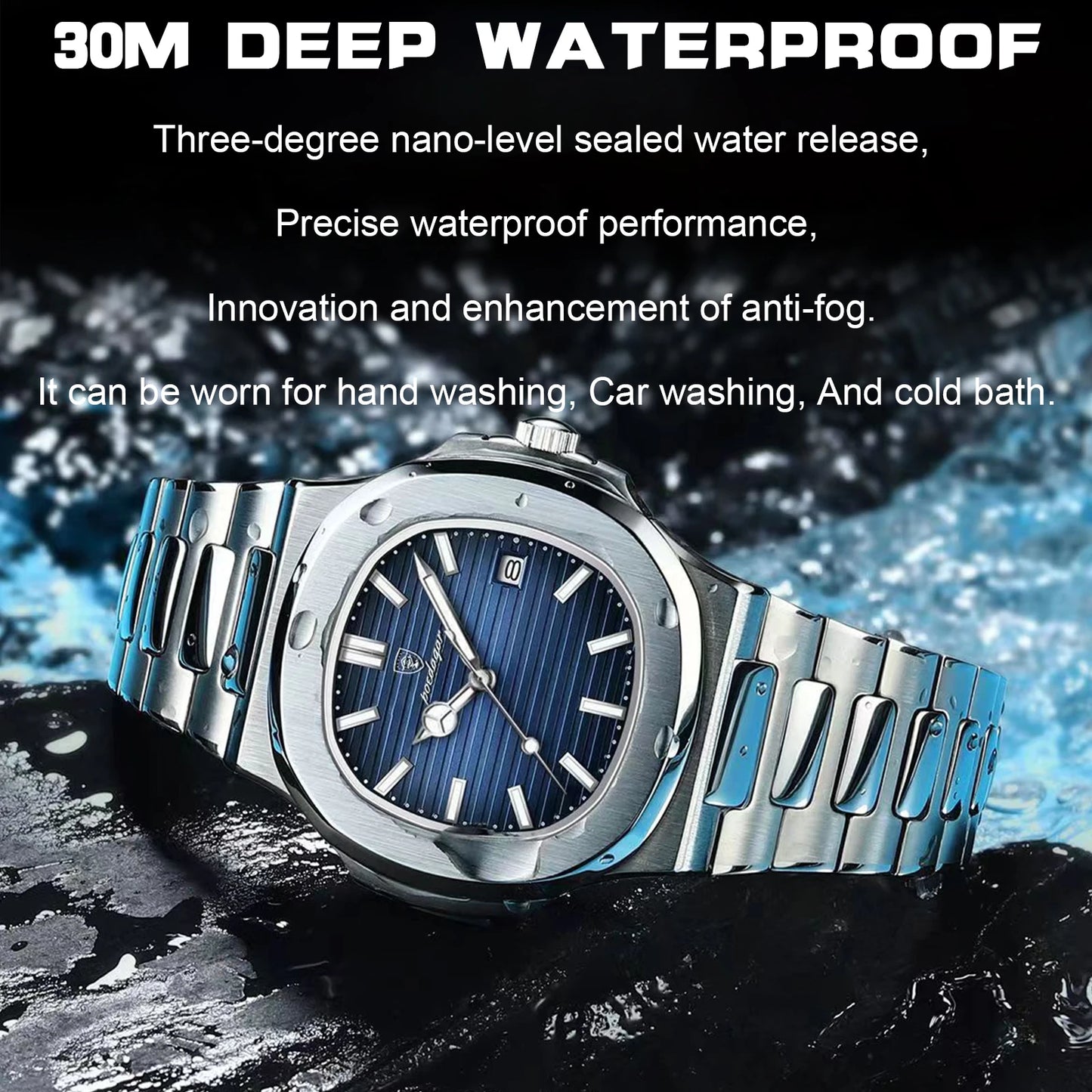 2023 New POEDAGAR Luxury Watch Waterproof Stainless Steel Square Quartz Men