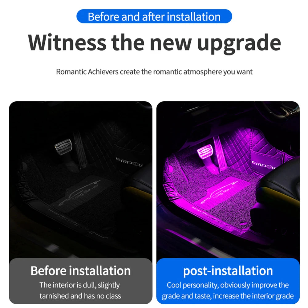 LED Car Interior foot Accessories Remote App Music Control Auto RGB Decorative Lamp