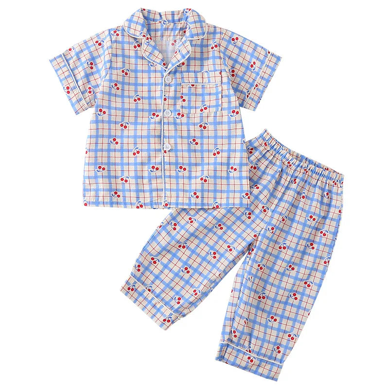 1-10 Years Old Brother Sister Clothes Girls Checkered Cherry Family Suit Boys T Shirt + Shorts 2PCS Suit Children Clothing Set