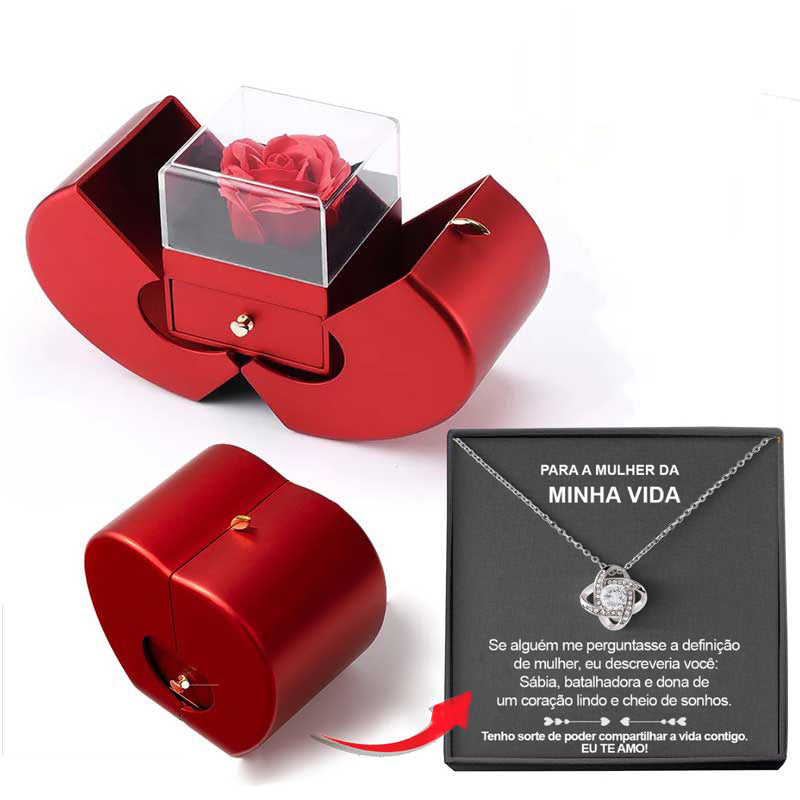 Fashion Jewelry Box Red Apple Gifts With Artificial Flower Rose