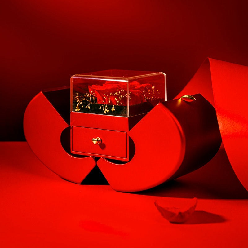 Fashion Jewelry Box Red Apple Gifts With Artificial Flower Rose
