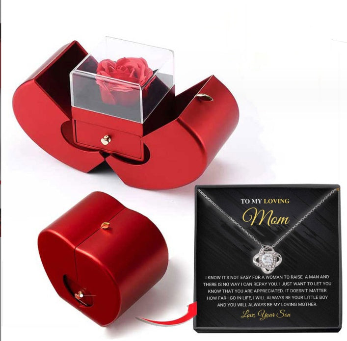 Fashion Jewelry Box Red Apple Gifts With Artificial Flower Rose
