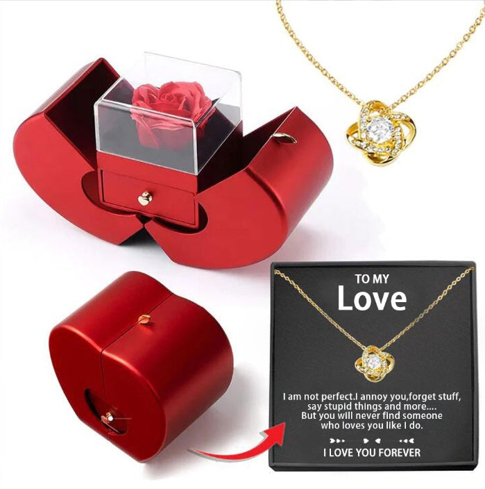 Fashion Jewelry Box Red Apple Gifts With Artificial Flower Rose