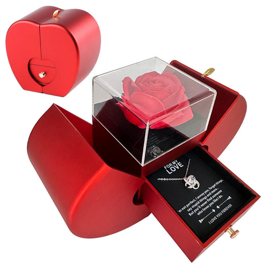 Fashion Jewelry Box Red Apple Gifts With Artificial Flower Rose