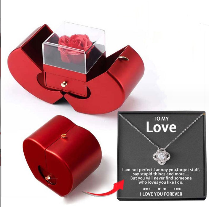 Fashion Jewelry Box Red Apple Gifts With Artificial Flower Rose