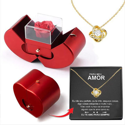 Fashion Jewelry Box Red Apple Gifts With Artificial Flower Rose