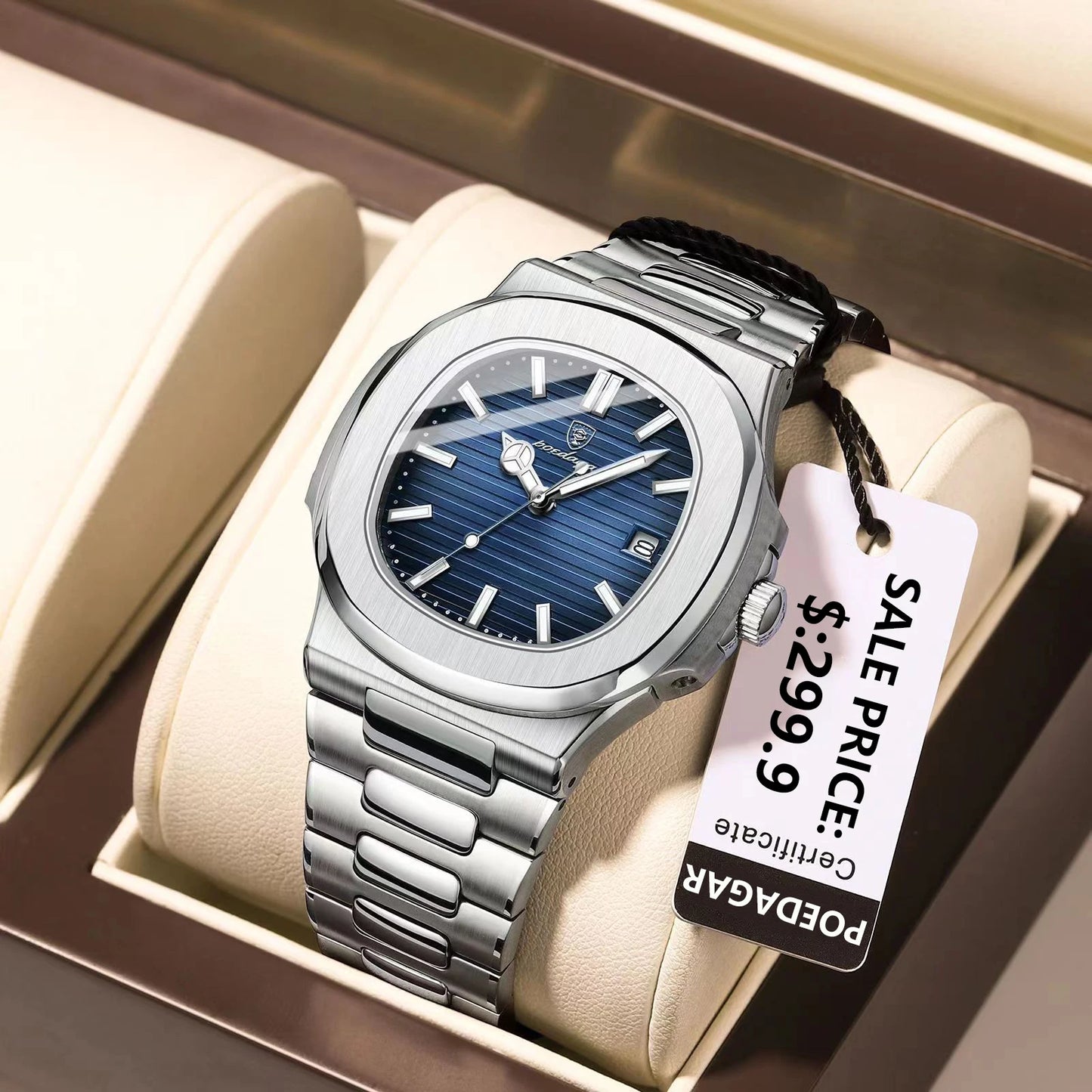 2023 New POEDAGAR Luxury Watch Waterproof Stainless Steel Square Quartz Men