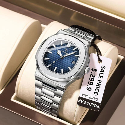 2023 New POEDAGAR Luxury Watch Waterproof Stainless Steel Square Quartz Men