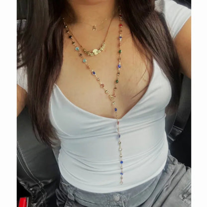 Fashion Colorful Long Y-Shaped Necklace for Women Summer Holiday