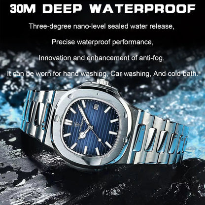 2023 New POEDAGAR Luxury Watch Waterproof Stainless Steel Square Quartz Men