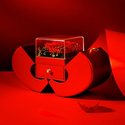 Fashion Jewelry Box Red Apple Gifts With Artificial Flower Rose